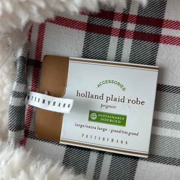 Pottery Barn Holland Plaid Robe Size Large/Extra Large Sherpa Trim - Picture 2 of 13